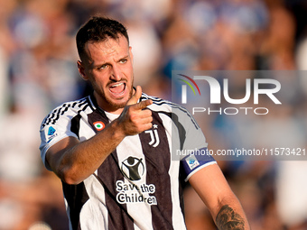 Federico Gatti of Juventus FC reacts during the Serie A Enilive match between Empoli FC and Juventus FC at Stadio Carlo Castellani on Septem...