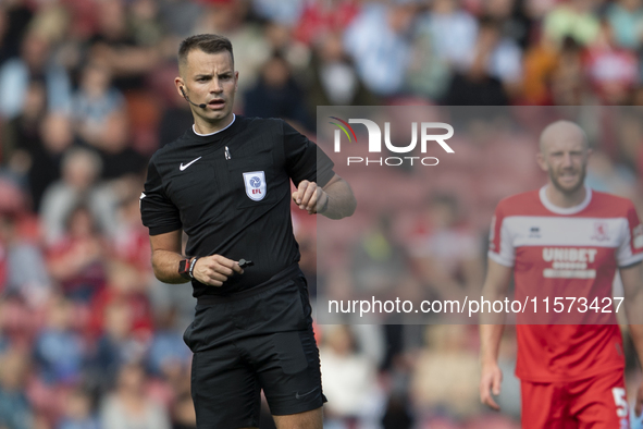 Referee Tom Nield during the Sky Bet Championship match between Middlesbrough and Preston North End at the Riverside Stadium in Middlesbroug...