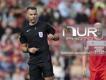 Referee Tom Nield during the Sky Bet Championship match between Middlesbrough and Preston North End at the Riverside Stadium in Middlesbroug...