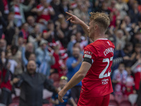 Tommy Conway celebrates after scoring during the Sky Bet Championship match between Middlesbrough and Preston North End at the Riverside Sta...