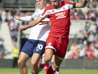 Middlesbrough's Dan Barlaser goes down under a heavy challenge from Preston North End's Mads Frokjaer-Jensen during the Sky Bet Championship...