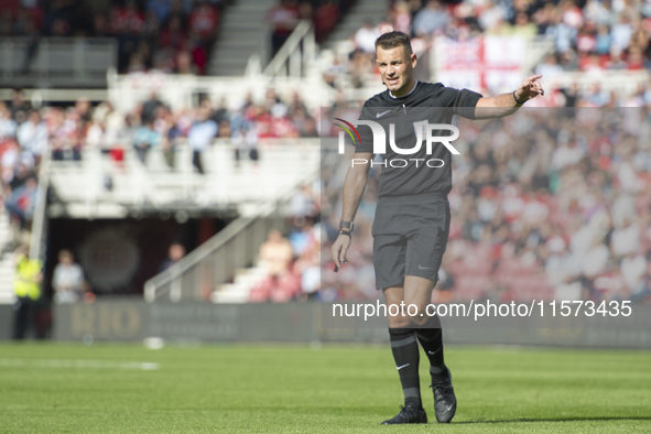 Referee Tom Nield during the Sky Bet Championship match between Middlesbrough and Preston North End at the Riverside Stadium in Middlesbroug...