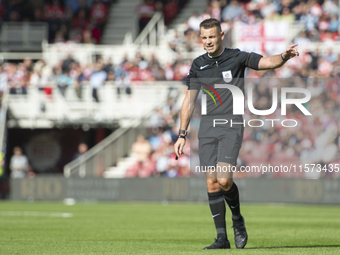 Referee Tom Nield during the Sky Bet Championship match between Middlesbrough and Preston North End at the Riverside Stadium in Middlesbroug...