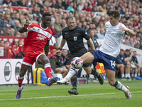 Middlesbrough's Emmanuel Latte Lath takes on Preston North End's Jordan Storey during the Sky Bet Championship match between Middlesbrough a...