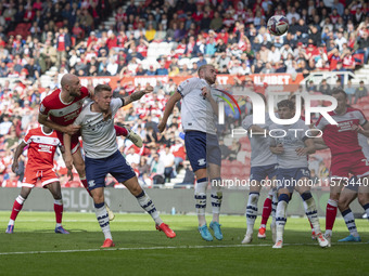 Matthew Clarke of Middlesbrough heads on goal during the Sky Bet Championship match between Middlesbrough and Preston North End at the River...