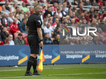 Assistant Referee Richard Wild celebrates his 300th game at the Sky Bet Championship match between Middlesbrough and Preston North End at th...