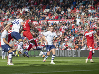 Emmanuel Latte Lath heads on goal during the Sky Bet Championship match between Middlesbrough and Preston North End at the Riverside Stadium...