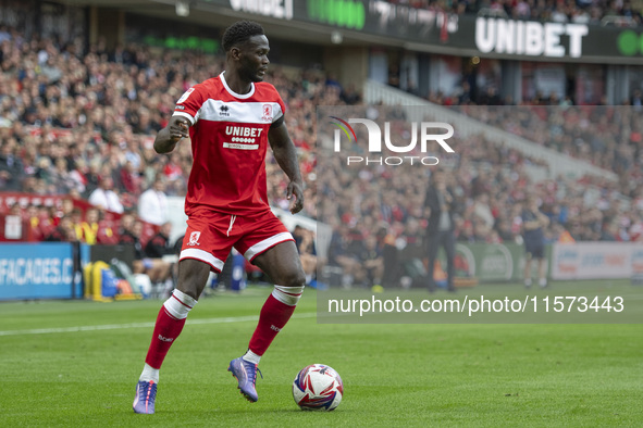 Middlesbrough's Emmanuel Latte Lath is on the ball during the Sky Bet Championship match between Middlesbrough and Preston North End at the...