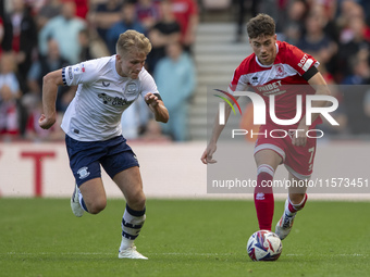 Middlesbrough's Hayden Hackney drives forward during the Sky Bet Championship match between Middlesbrough and Preston North End at the River...