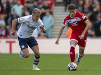 Middlesbrough's Hayden Hackney drives forward during the Sky Bet Championship match between Middlesbrough and Preston North End at the River...