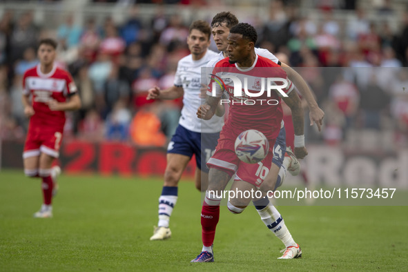 Delano Burgzorg drives forward during the Sky Bet Championship match between Middlesbrough and Preston North End at the Riverside Stadium in...