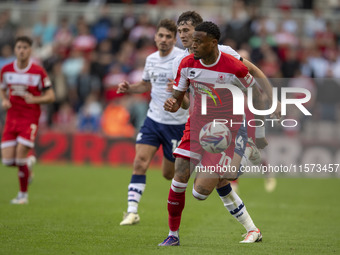 Delano Burgzorg drives forward during the Sky Bet Championship match between Middlesbrough and Preston North End at the Riverside Stadium in...