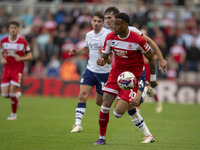 Delano Burgzorg drives forward during the Sky Bet Championship match between Middlesbrough and Preston North End at the Riverside Stadium in...