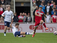 Middlesbrough's Aidan Morris is fouled while driving forward during the Sky Bet Championship match between Middlesbrough and Preston North E...