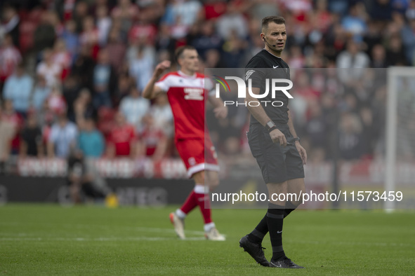 Referee Tom Nield during the Sky Bet Championship match between Middlesbrough and Preston North End at the Riverside Stadium in Middlesbroug...