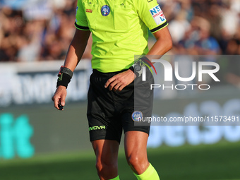 Referee Marco Di Bello officiates the Serie A match between Empoli FC and Juventus FC in Empoli, Italy, on September 14, 2024, at the stadiu...