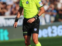 Referee Marco Di Bello officiates the Serie A match between Empoli FC and Juventus FC in Empoli, Italy, on September 14, 2024, at the stadiu...