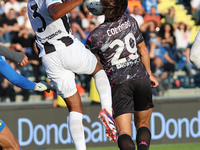 Lorenzo Colombo of Empoli FC and Silva Nascimento Bremer of Juventus FC battle for the ball during the Serie A match between Empoli FC and J...