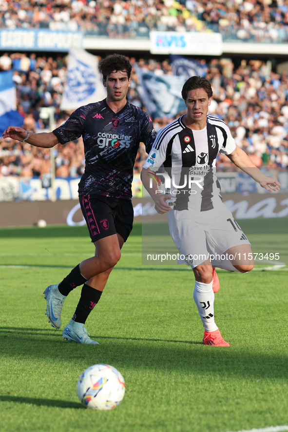 Kenan Yildiz of Juventus FC controls the ball during the Serie A match between Empoli FC and Juventus FC in Empoli, Italy, on September 14,...