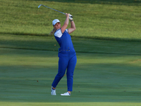 GAINESVILLE, VIRGINIA - SEPTEMBER 14: Maja Stark of Team Europe hits from the 3rd fairway during Day Two of the Solheim Cup at Robert Trent...