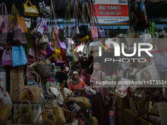 A stall sells handicraft products at Oro Oro Dowo traditional market in Malang, East Java, Indonesia, on September 14, 2024. This traditiona...