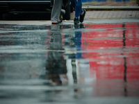 People with umbrellas are seen during a bout of rain in Warsaw, Poland on 14 September, 2024. Warnings for heavy rainfall and severe floodin...