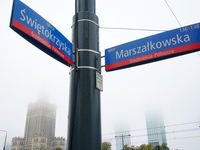 Fog is seen partly covering the city skyline in Warsaw, Poland on 14 September, 2024. Warnings for heavy rainfall and severe flooding have b...