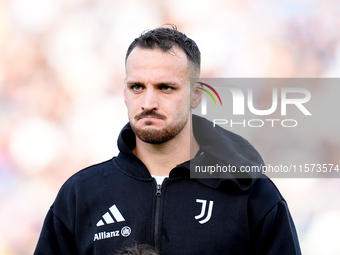 Federico Gatti of Juventus FC looks on during the Serie A Enilive match between Empoli FC and Juventus FC at Stadio Carlo Castellani on Sept...