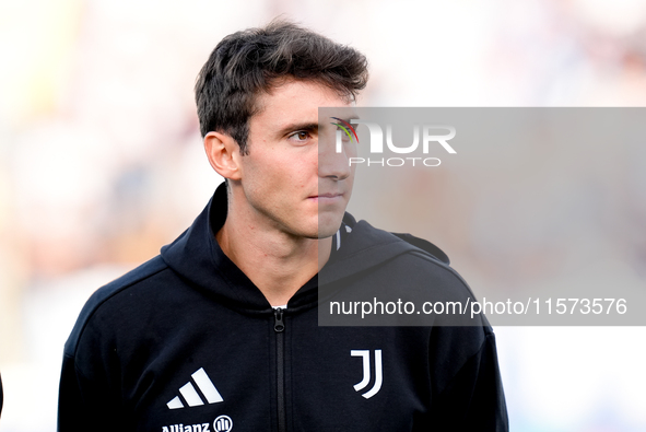 Andrea Cambiaso of Juventus FC looks on during the Serie A Enilive match between Empoli FC and Juventus FC at Stadio Carlo Castellani on Sep...