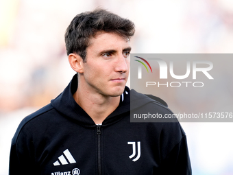 Andrea Cambiaso of Juventus FC looks on during the Serie A Enilive match between Empoli FC and Juventus FC at Stadio Carlo Castellani on Sep...