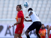 In Ta' Qali, Malta, on September 14, 2024, Alex Satariano (L) of Birkirkara competes for the ball with Rodrigo Khevin Fraga (R) of Hibernian...