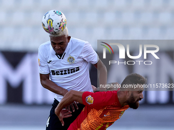 Nunes Silva Pedro Henrique (top left) of Hibernians competes for the ball with Maxuel Samurai (right) of Birkirkara during the Malta 360 Spo...