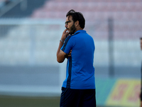 Stefano De Angelis, head coach of Birkirkara, gestures during the Malta 360 Sports Premier League soccer match between Hibernians and Birkir...