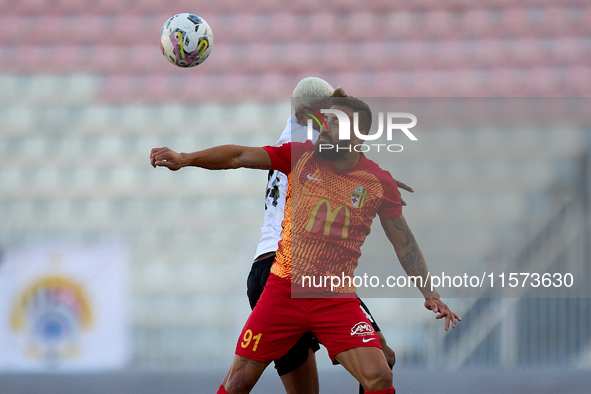 Nunes Silva Pedro Henrique (back) of Hibernians competes for the ball with Maxuel Samurai (front) of Birkirkara during the Malta 360 Sports...