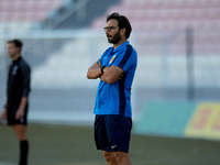 Stefano De Angelis, head coach of Birkirkara, gestures during the Malta 360 Sports Premier League soccer match between Hibernians and Birkir...