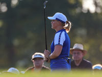 GAINESVILLE, VIRGINIA - SEPTEMBER 14: Maja Stark of Team Europe reacts to her putt on the third green during Day Two of the Solheim Cup at R...