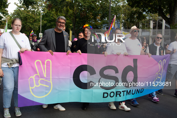 Dortmund mayor, Thomas Westphal, is seen as thousands of people take part in the annual traditional LGBTQ CSD demonstration in Dortmund, Ger...