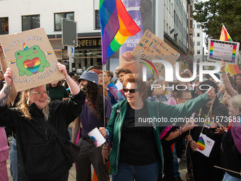 Thousands of people take part in the annual traditional LGBTQ CSD demonstration in Dortmund, Germany, on September 14, 2024. (