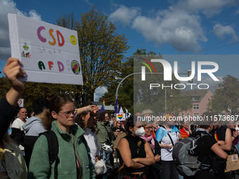 Thousands of people take part in the annual traditional LGBTQ CSD demonstration in Dortmund, Germany, on September 14, 2024. (