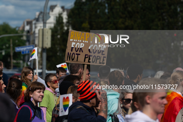 Thousands of people take part in the annual traditional LGBTQ CSD demonstration in Dortmund, Germany, on September 14, 2024. 