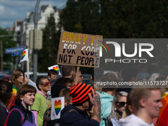 Thousands of people take part in the annual traditional LGBTQ CSD demonstration in Dortmund, Germany, on September 14, 2024. (