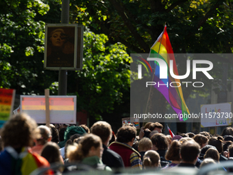 Thousands of people take part in the annual traditional LGBTQ CSD demonstration in Dortmund, Germany, on September 14, 2024. (