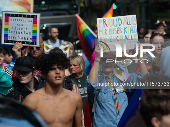 Thousands of people take part in the annual traditional LGBTQ CSD demonstration in Dortmund, Germany, on September 14, 2024. (