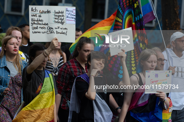 Thousands of people take part in the annual traditional LGBTQ CSD demonstration in Dortmund, Germany, on September 14, 2024. 