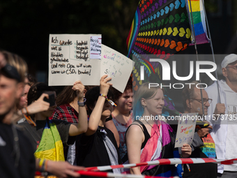 Thousands of people take part in the annual traditional LGBTQ CSD demonstration in Dortmund, Germany, on September 14, 2024. (