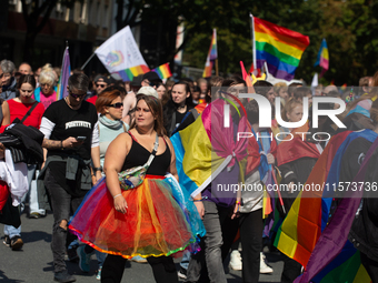 Thousands of people take part in the annual traditional LGBTQ CSD demonstration in Dortmund, Germany, on September 14, 2024. (