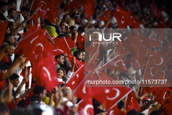 Turkey fans   during the UEFA Nations League 2024/25 League B Group B4 match between Turkiye and Iceland at Gursel Aksel Stadium on Septembe...