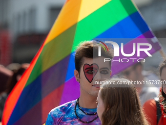 Thousands of people take part in the annual traditional LGBTQ CSD demonstration in Dortmund, Germany, on September 14, 2024. (