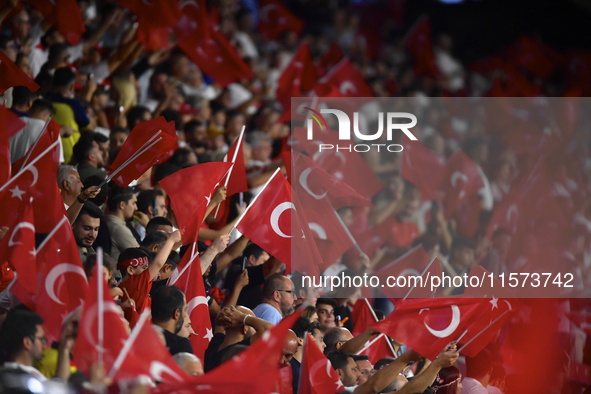 Turkey fans   during the UEFA Nations League 2024/25 League B Group B4 match between Turkiye and Iceland at Gursel Aksel Stadium on Septembe...