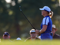 GAINESVILLE, VIRGINIA - SEPTEMBER 14: Maja Stark of Team Europe reacts to her putt on the third green during Day Two of the Solheim Cup at R...